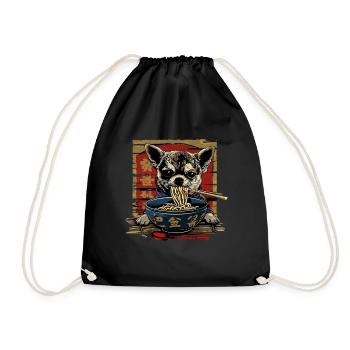Motif Chien Manga Ramen Nouille Chien Anime Art - Sac de sport léger - noir - Devant