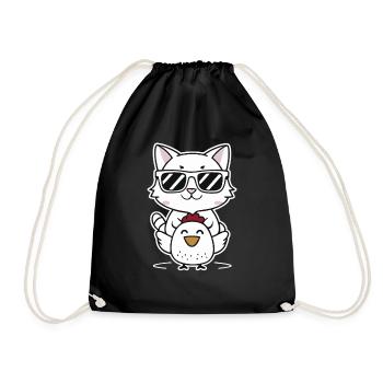Cat with sunglasses on chicken - Drawstring Bag - black - Front