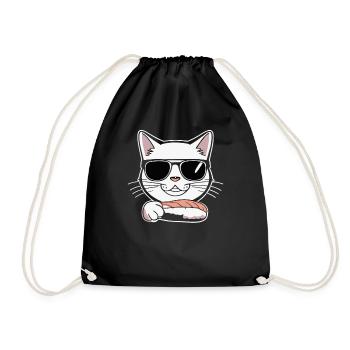 Chat avec lunettes de soleil et sushis - Sac de sport léger - noir - Devant