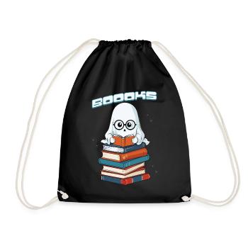 Cute Book Lover Ghost Funny Saying - Drawstring Bag - black - Front