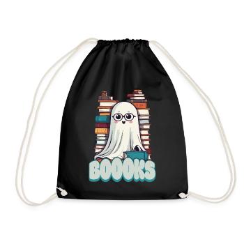 Cute Book Lover Ghost - Drawstring Bag - black - Front