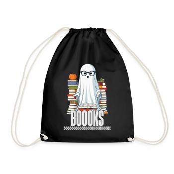 Cute Book Lover Ghost - Drawstring Bag - black - Front