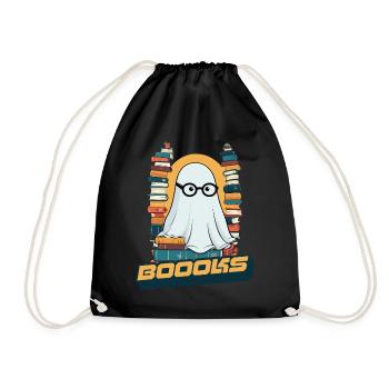 FunnyCute Book Lover Ghost Says Boook - Drawstring Bag - black - Front