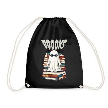 Cute Book Lover Ghost - Drawstring Bag - black - Front