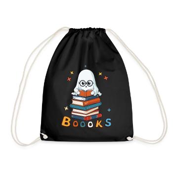Cute Funny Book Lover Ghost - Drawstring Bag - black - Front