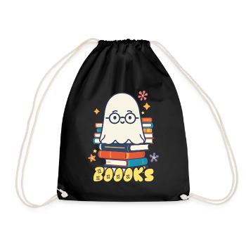 Cute Book Lover Ghost - Drawstring Bag - black - Front