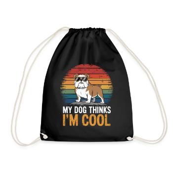 Bulldog my dog thinks I'm cool - Drawstring Bag - black - Front