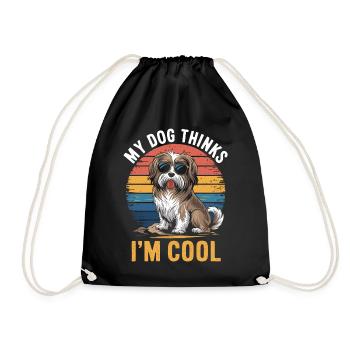Havanese dog my dog thinks I'm cool - Drawstring Bag - black - Front