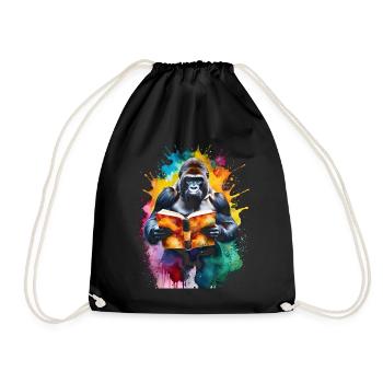 Gorilla Lesen Buch Affe Bunt Tier Design Print - Turnbeutel - Schwarz - Vorne