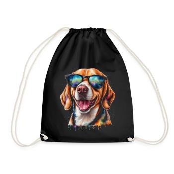 Beagle Sunglasses Dog Funny Animal Design Print - Drawstring Bag - black - Front