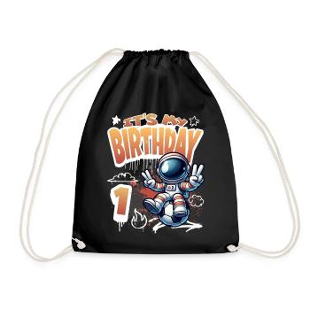 Football Astronaut 1st Birthday - Drawstring Bag - black - Front