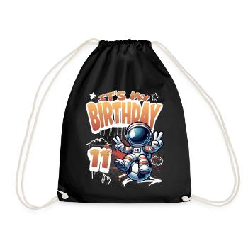 Football Astronaut 11th Birthday - Drawstring Bag - black - Front
