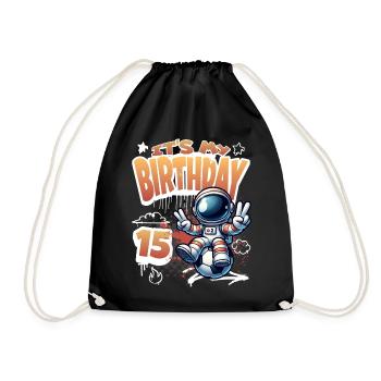 Football Astronaut 15th Birthday - Drawstring Bag - black - Front