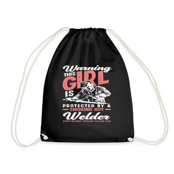 Warning This girl gets by a hot - Drawstring Bag - black - Front
