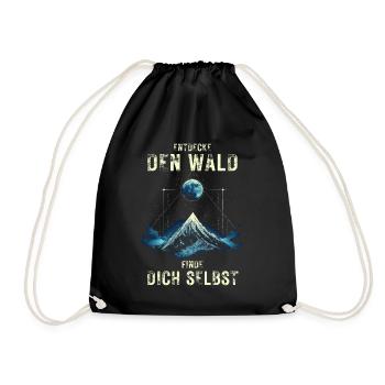 Entdecke den Wald - Natur Wandern Outdoor - Turnbeutel - Schwarz - Vorne