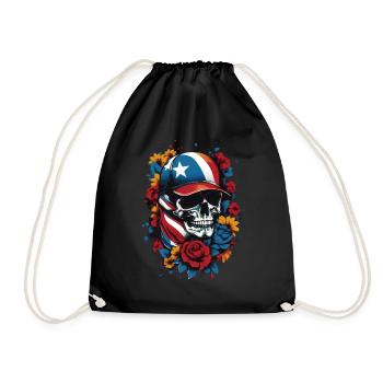 Patriotischer Totenkopf mit Blumendesign - Turnbeutel - Schwarz - Vorne