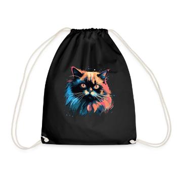 Cat Watercolor Colorful Himalayan Cat - Drawstring Bag - black - Front