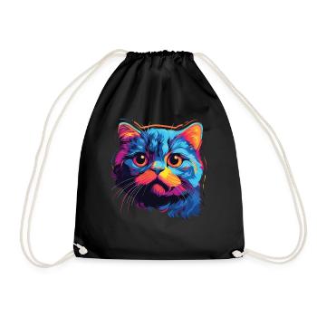Cat Watercolor Colorful Scottish Fold-eared Cat - Drawstring Bag - black - Front