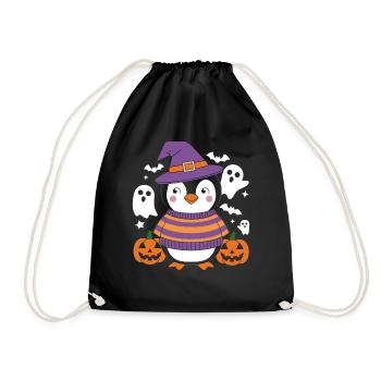 Pinguin Halloween mit Kürbissen und Geistern - Turnbeutel - Schwarz - Vorne