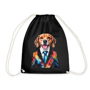 Beagle Anzug Hund Bunt Lustig Tier Design Print - Turnbeutel - Schwarz - Vorne