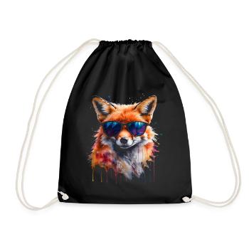 Fuchs Sonnenbrille Bunt Tier Design Print - Turnbeutel - Schwarz - Vorne