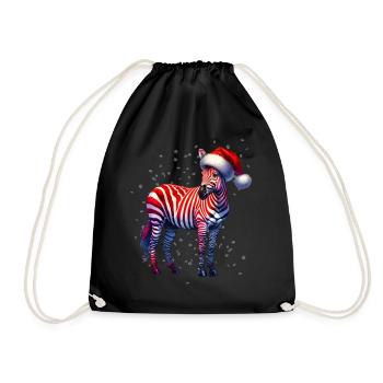 Weihnachts- Zebra - Turnbeutel - Schwarz - Vorne