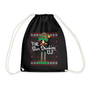 Funny Beer Drinking Elf Christmas Outfit - Drawstring Bag - black - Front