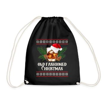 Old Fashioned Whiskey Funny Christmas Cocktail - Drawstring Bag - black - Front