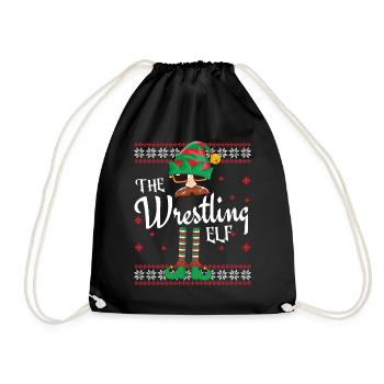 Wrestling Elf Christmas Pajama Party Outfit - Drawstring Bag - black - Front