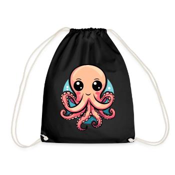 Cute Kawaii Octopus - Drawstring Bag - black - Front