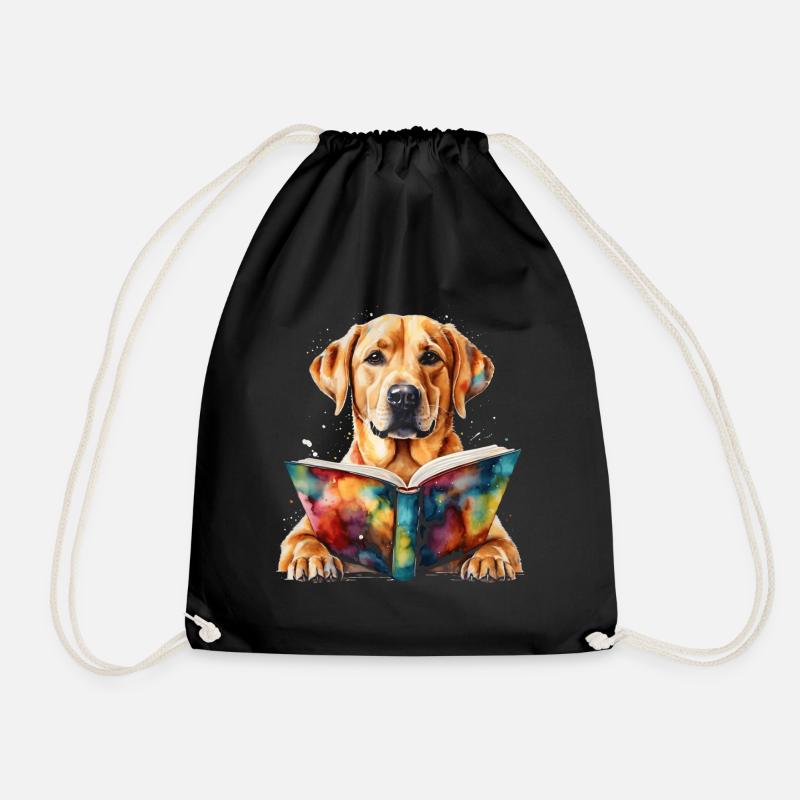 Labrador Retriever Lesen Buch Hund Design Print - Turnbeutel - Schwarz