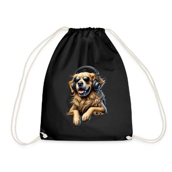 Funny Golden Retriever Dog Art Dog Owner - Drawstring Bag - black - Front