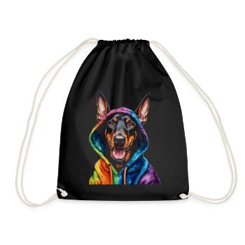 Dobermann Hoodie Hund Bunt Lustig Tier Print - Turnbeutel - Schwarz - Vorne