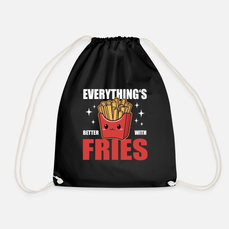 Pommes Tüte Essen Everything's Better With Fries - Drawstring Bag - black
