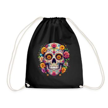 Halloween Schädel Mexiko Blumen La Catrina - Turnbeutel - Schwarz - Vorne