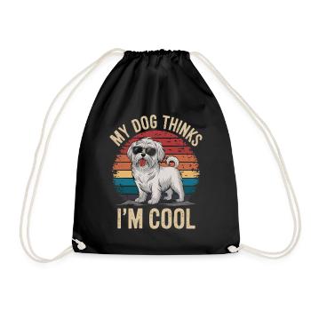 Maltese dog my dog thinks I'm cool - Drawstring Bag - black - Front