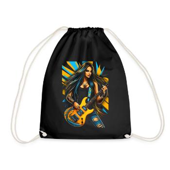 Wilde Gittarendiva mit E-Gitarre - Turnbeutel - Schwarz - Vorne