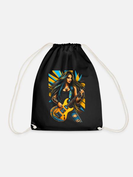 Wild guitar diva with electric guitar - Drawstring Bag - black