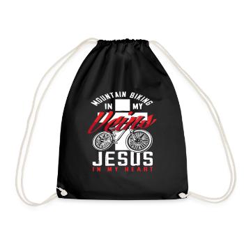Mountain Biking In My Veins Jesus In My Heart - Drawstring Bag - black - Front