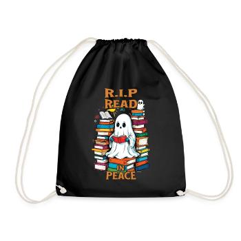 Cute book lover ghost reading in peace - Drawstring Bag - black - Front