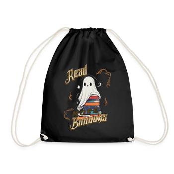 ScaryCute Book Lover Ghost Funny - Drawstring Bag - black - Front