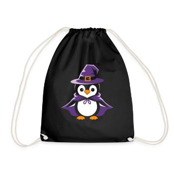 Pinguin Halloween Hexenhut und Umhang - Turnbeutel - Schwarz - Vorne