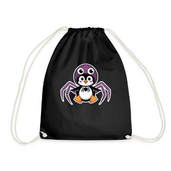 Cute penguin in Halloween spider costume - Drawstring Bag - black - Front