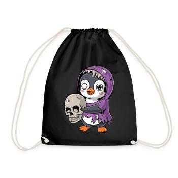 Pinguin Zombie Halloween mit Schädel - Turnbeutel - Schwarz - Vorne