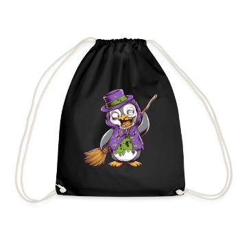 Halloween Penguin Zombie Mit Besen Und Hut - Turnbeutel - Schwarz - Vorne