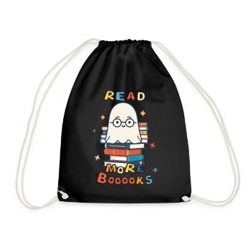 Cute Book Lover Ghost Halloween - Drawstring Bag - black - Front