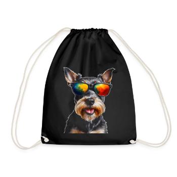 Zwergschnauzer Sonnenbrille Hund Lustig Tier Print - Turnbeutel - Schwarz - Vorne