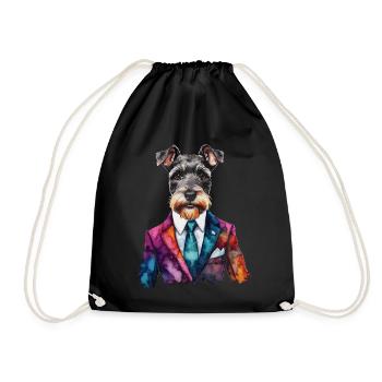 Zwergschnauzer Anzug Hund Lustig Tier Design Print - Turnbeutel - Schwarz - Vorne