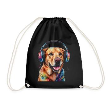 Labrador Retriever Kopfhörer Hund Tier Print - Turnbeutel - Schwarz - Vorne