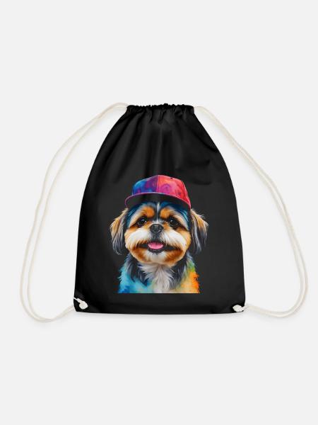 Shih Tzu Snapback Cap Dog Funny Animal Print - Drawstring Bag - black